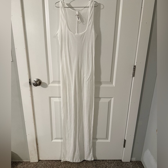 SKIMS Sheer Cotton Rib Long Dress in Snow White Size Small NWOT - Picture 4 of 7
